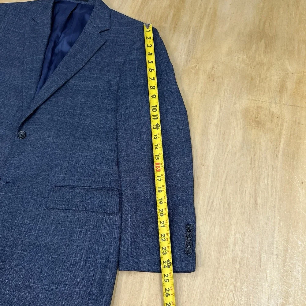 Pronto Uomo Sport Coat Blazer Jacket Mens‎ 42R Wool Rayon Blue Plaid Flannel